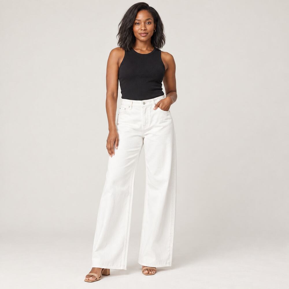 J.Crew Jeans WMNS 33 White High Rise Superwide Leg Cotton Modern Minimalist